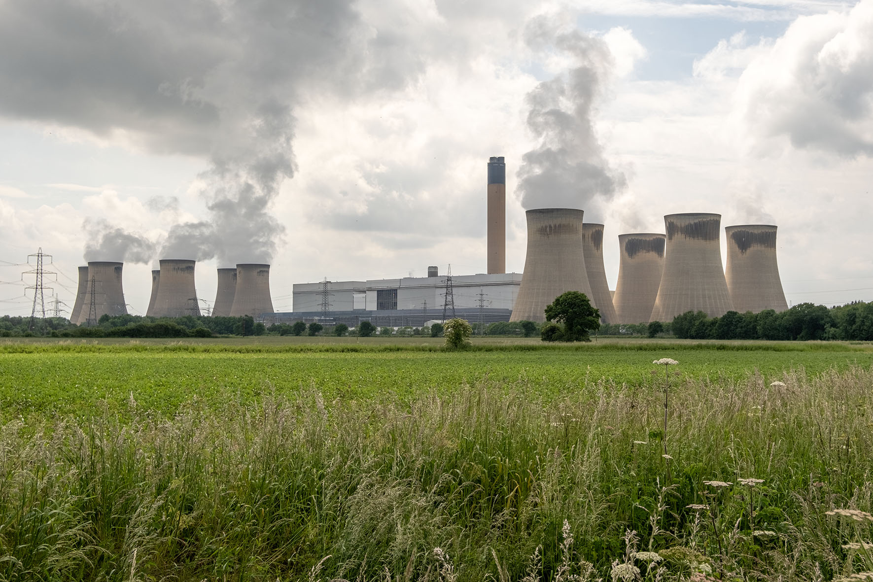 Drax Power Station view from field, England, UK.