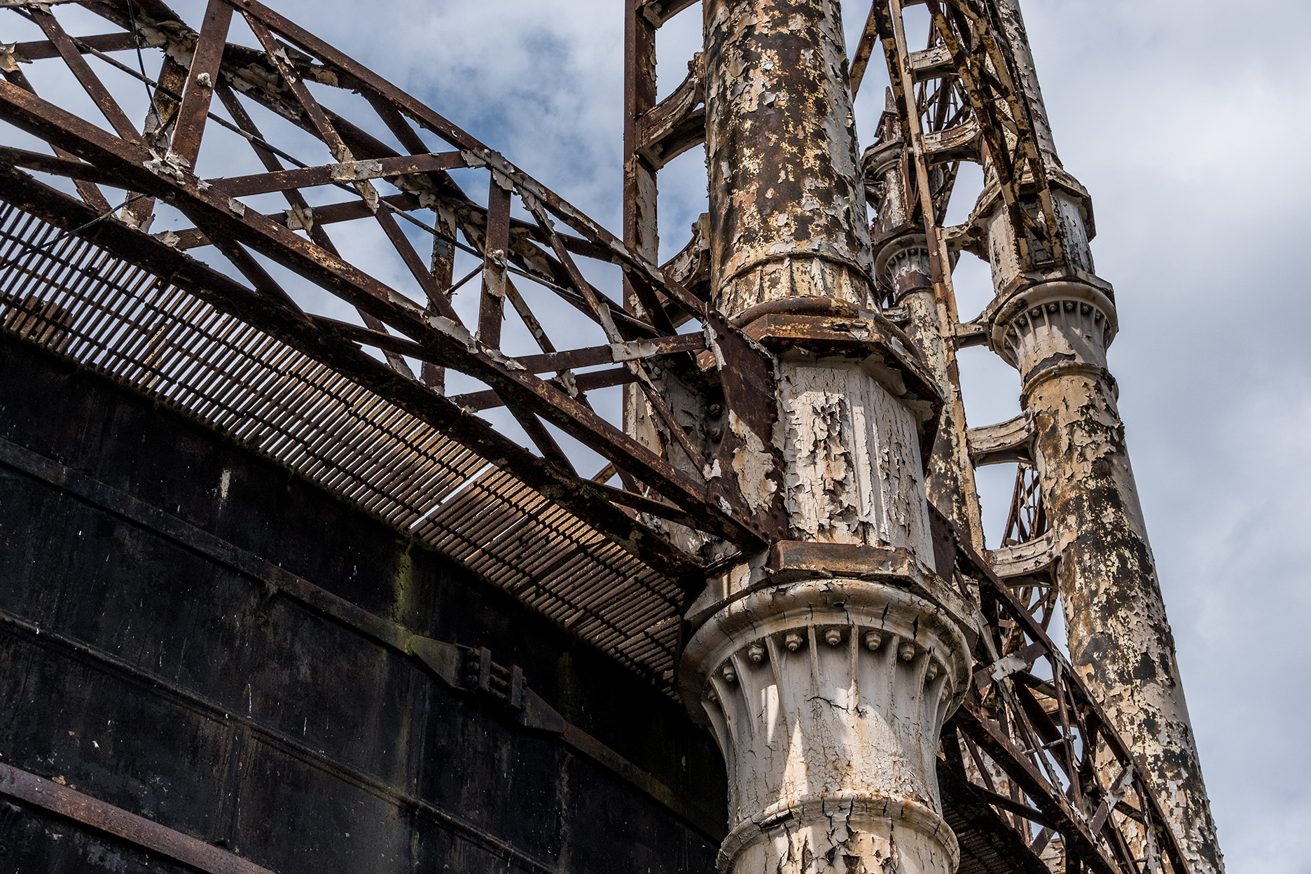 Close up of rusted side of victorian gas holder in Great Yarmouth